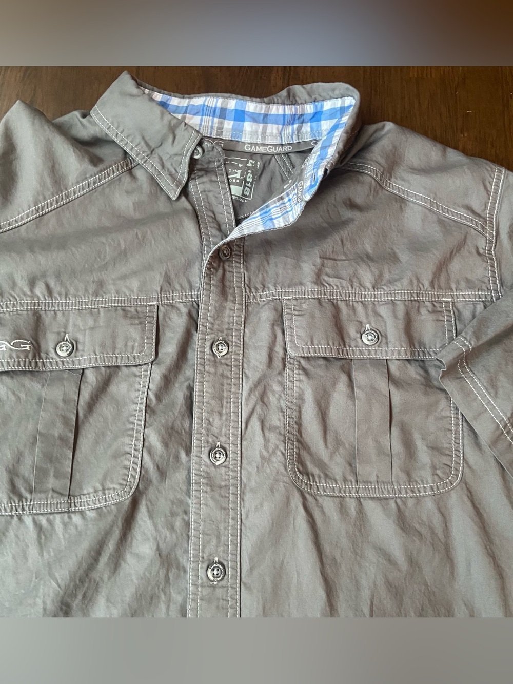 GameGuard 1818 Fishing Shirt Men XL Gray Short Sleeve Button Vented Plaid Collar